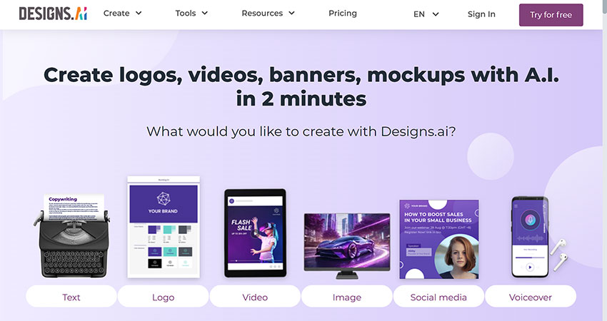 بهترین سایت طراحی لوگو با هوش مصنوعی 11 سایت طراحی لوگو Designs.AI